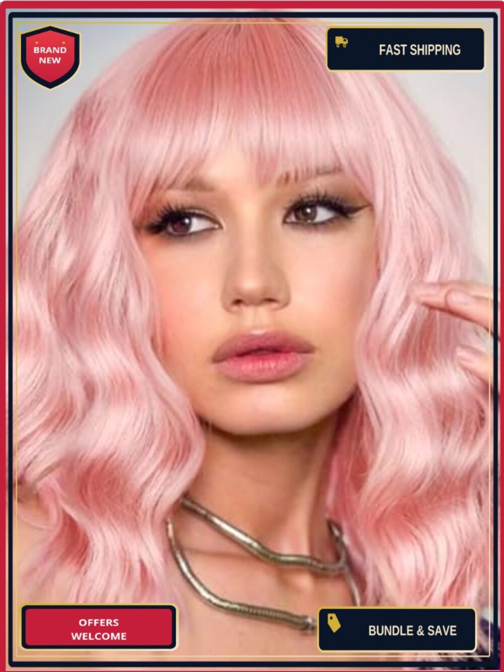 Wavy Bob Wig with Bangs Heat Resistant Synthetic Cosplay